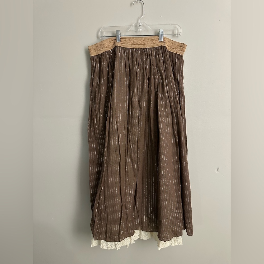 Express Brown A-Line Skirt with Tan Waistband